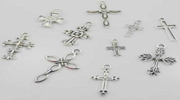 

mic new 10styles mic tibetan silver cute flower design cross charms pendants for jewelry diy findings components7854182, Bronze;silver