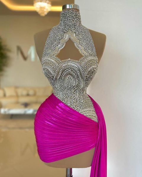 

2023 fuchsia sheath graduation dress lace beaded satin short mini homecoming party formal cocktail prom gowns dresses zj416, Blue;red