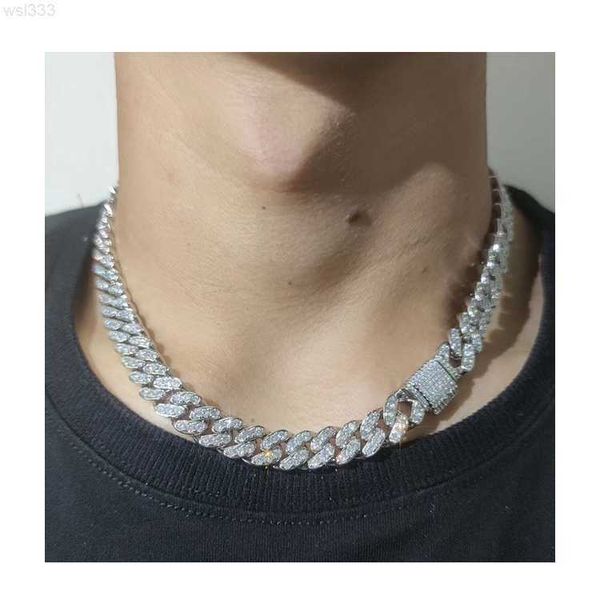 

european men's cuban link chain necklace hip hop iced out crystal cuban link chain necklace, Silver