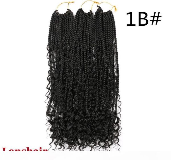 

22inch river crochet box braids with curls boho braids 12 strands synthetic goddess box braids 70g pc crochet hair extensions curl3892610, Black
