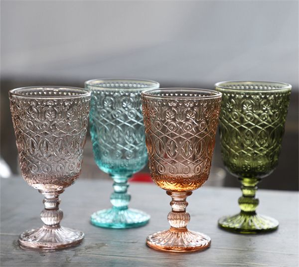 

european vintage wine glasses embossed stained goblet 7 colors beer glass cup