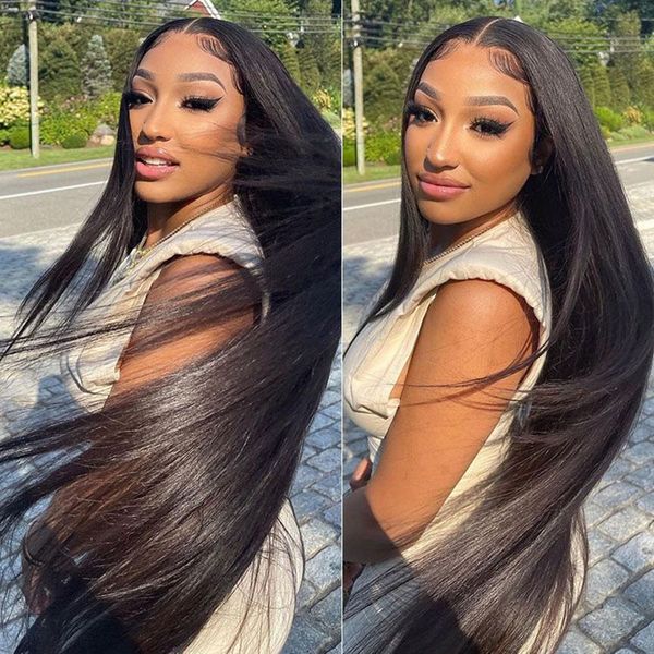 

hd transparent straight lace frontal wigs brazilian 13x4 small/ large cap lace front human hair wigs for women pre plucked remy, Black;brown