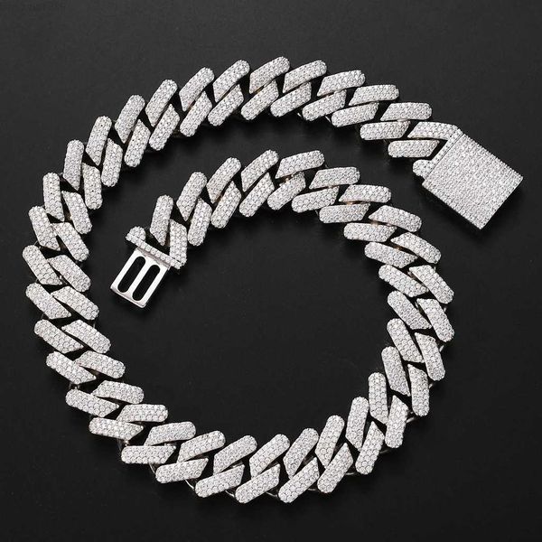 

luxury hip hop jewelry white gold plated cuban link chain full iced out diamond hip hop chain necklace for men jewelry, Silver