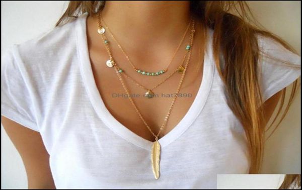 

pendant necklaces pendants jewelry boho long tassels bead necklace mti layer feather chains for women 86686 drop delivery 20219663144, Silver