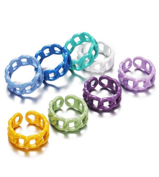 

enamel alloy link chain ring hollow painting candy colors open design rings for women geometric jewelry gifts3310237, Silver