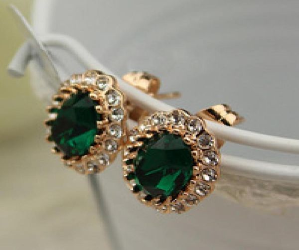 

luxury emerald green crystal earrings 18k real gold plated fashion jewelry made with austrian crystal whole stud earringscan 8915969, Golden;silver