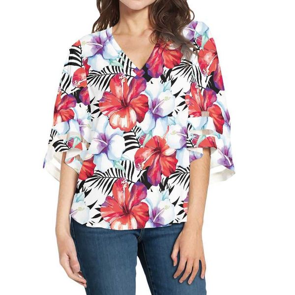 

blouse women puff sleeve v-neck color women's top, White