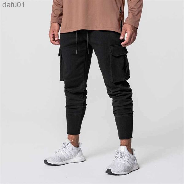 

autumn jogger pnats men sweatpants gyms fitness trousers male casual fashion track pants zipper design multi-pocket men pants l230520, Black