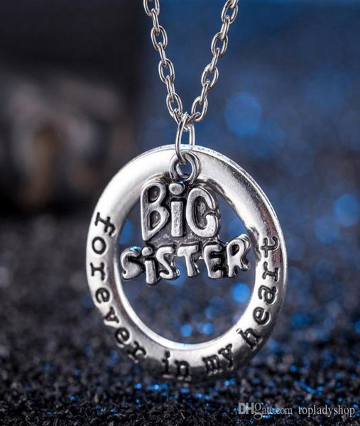 

home lettering little big sister forever in heart pendant necklace whole4838864, Silver