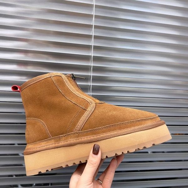 

2023 neumel platform zip boot classic mini snow boots ultra mini dealworld women australia australian tazz tasman winter warm fur booties si, Black