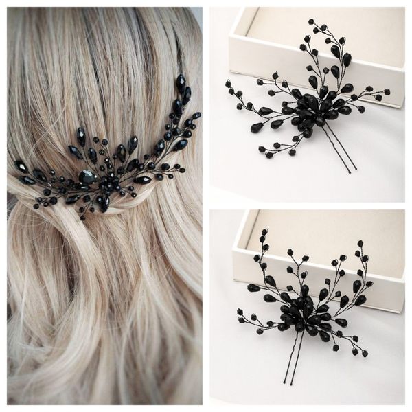 

new bride jewelry handmade headwear korean wedding dress hair accessories black personalized pan hair fork hairpin u-shaped clip wholesale f, Silver