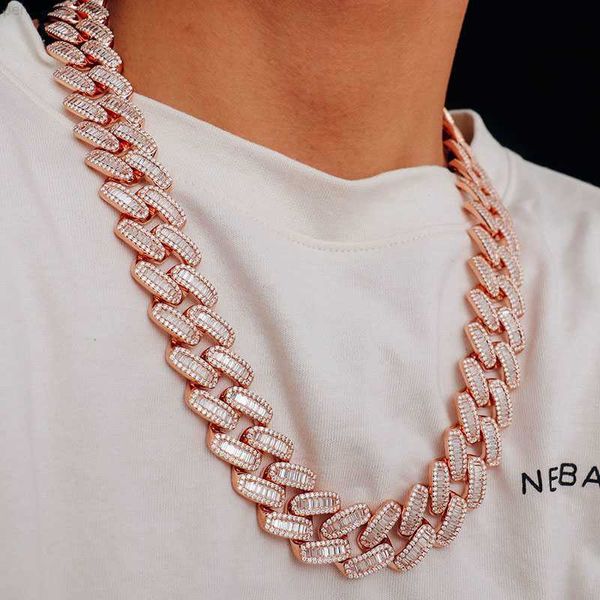 

20mm baguette cuban link chain mens diamond 925 silver miami necklace iced out hip hop rapper jewelry