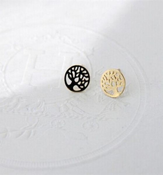 

10pair simple family tree of life earring round circle christmas plant tree stud earring palm prata chakra tree earrings1585362, Golden;silver