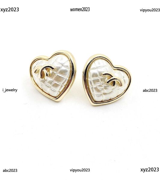 

earrings designer for women yellow brass jewelry checkered decorative heart shaped design ear studs #including brand box new arrival, Golden;silver