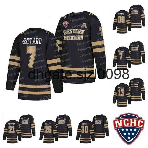 

sjsj98 west michigan broncos black college hockey jersey 2022 nchc 7 ronnie attard 13 drew worrad 21 josh passolt 26 ethen frank 30 brandon