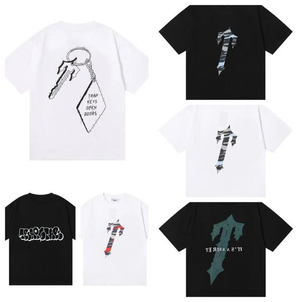 

2023 new mens trapstar t shirt short sleeve print outfit chenille tracksuit black cotton london streetwear s-xl, White;black