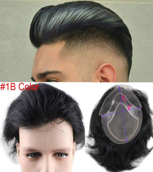 

human hair toupee for men natural straight light brown replacement hairpiece european remy hair male wig 10x84165925, Black
