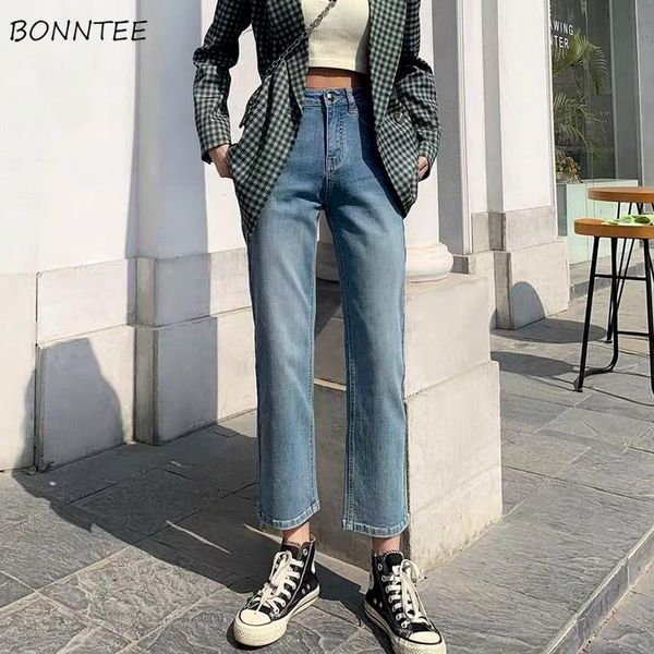 

jeans jeans women straight leg anklelength allmatch casual denim trousers 4colors popular students daily street do old bf, Blue