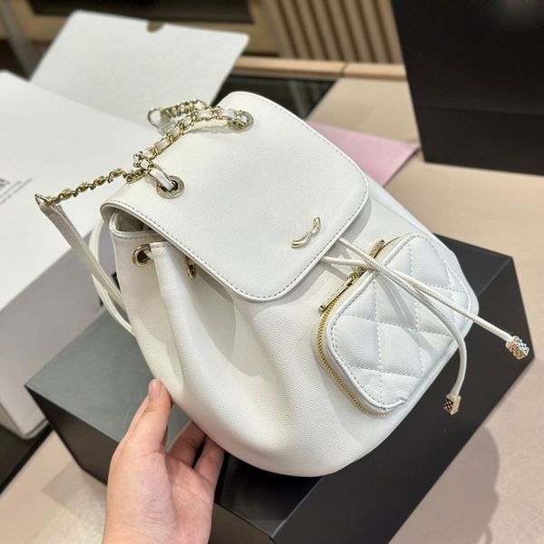 

caviar leather women designer backpack bag zipper pocket gold metal hardware chain adjustable strap turn lock string shoulder purse high cap