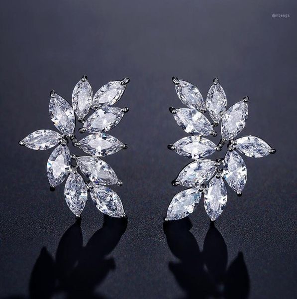 

uilz neweat 14cm size cubic zirconia leaf stud earrings for women fashion crysyal bridal wedding jewelry drop ue223315806162, Golden;silver