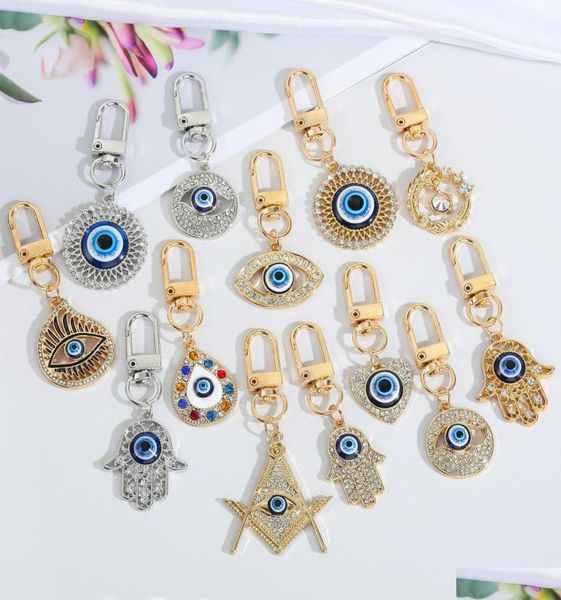 

keychains lanyards 13 styles creative devil eye rhinestone keychain for men women blue evil eyes car key ring bag pendant jewelry 4689064, Silver