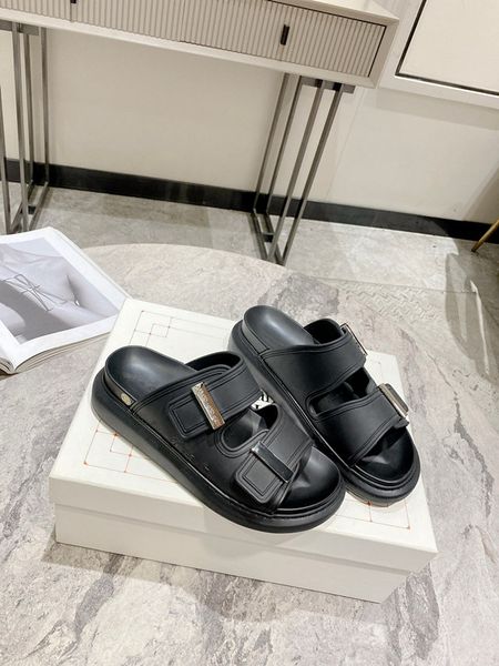 

womens designer sandal h platform sandals men slides thick bottom flip flops summer flat shoes casual beach sandale genuine leather 0601, Black