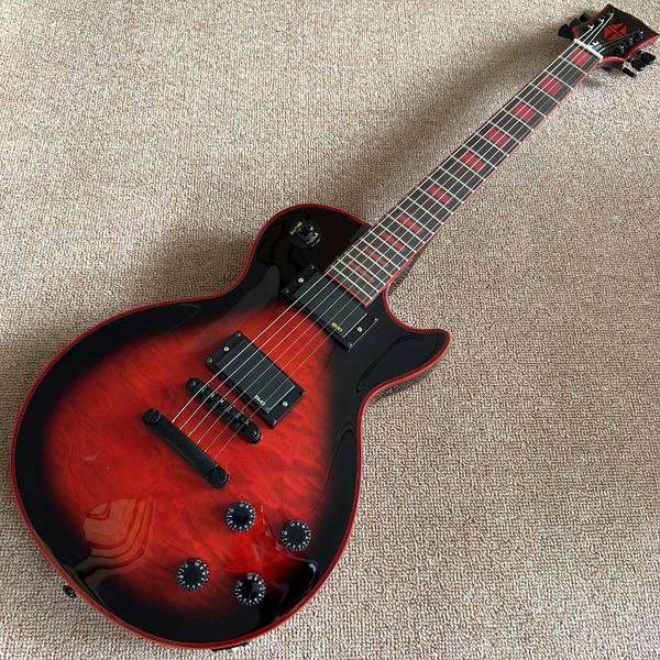 

custom shop, lp custom electric guitars, black hardware, red edge binding, 22frets quilted maple guitars ing