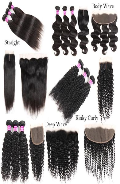 

new arrivals raw indian virgin hair straight body deep water wave kinky curly human hair weaves bundles with closure frontal exten4470235, Black