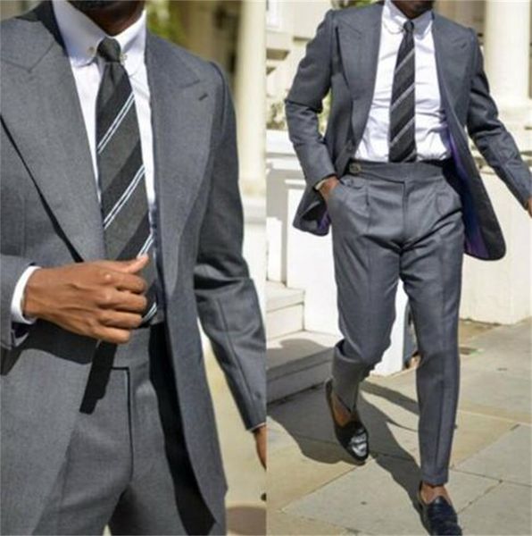 

gray men suits wedding business tuxedos 2 pieces peak lapel regular fit formal, Black;gray