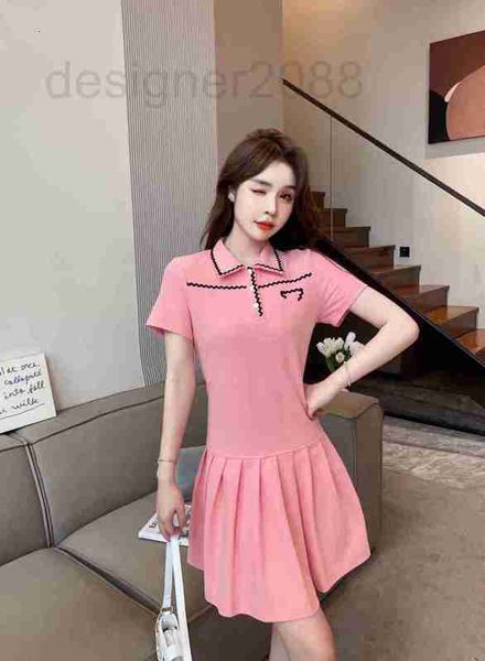 

basic & casual dresses designer women's 23 spring/summer new polo collar academy age reducing style sports slim panel short sleeve dres, Black;gray