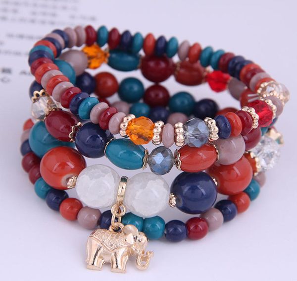 

4pcsset bohemia resin beads crystal stone bracelets for women bijoux elephant charming bracelet femme jewelry 20217130084, Golden;silver