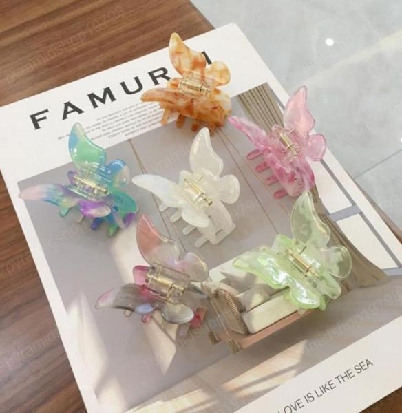 

women girls acetate resin hair claw sweet fairy butterfly hairpin clip gradient tiedye colored styling tools barrettes8353285, Slivery;white