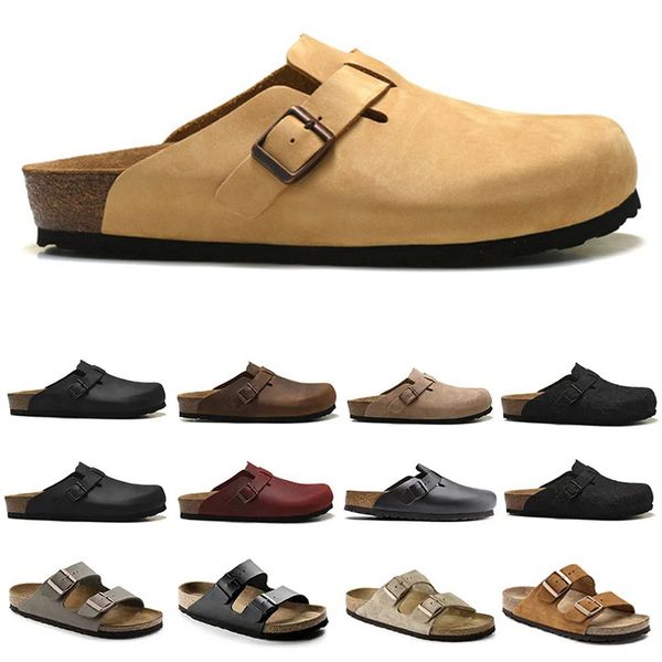 

2023 birk designer slippers sandals birks boston clog arizona gizeh men women summer autumn winter leather felt sliders indoor buckle strap, Black