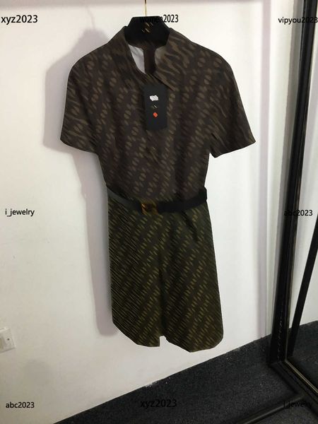 

luxury womens designer dresses splice fake two-piece short sleeved dress size s-l fashion letter printed skirt including belt, Black;gray