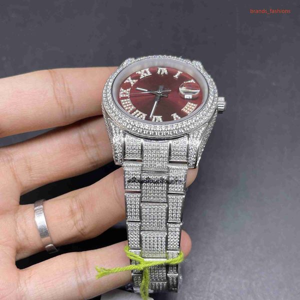 

other watches handmade full of diamonds watch mens automatic mechanical watches red face with diamond-studded steel strap business wristwatc, Slivery;black