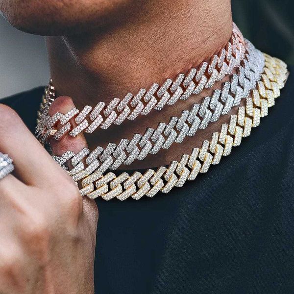 

12mm iced out miami gold silver mens hip hop micro iced bling cz cuban chain necklace