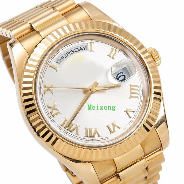

luxury wristwatch brand new men's automatic watches day date ii president watch 41mm 218238 yellow gold president band, Slivery;brown