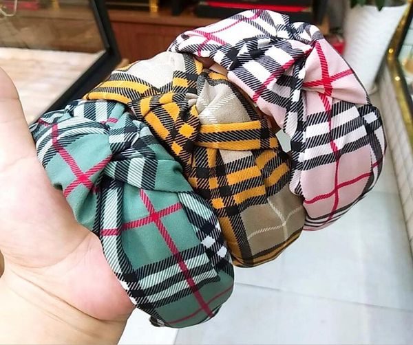 

6colors fashion women grid headband prints brand headband wide fabric hairband head wrap hair band accessories3049551, Black;brown