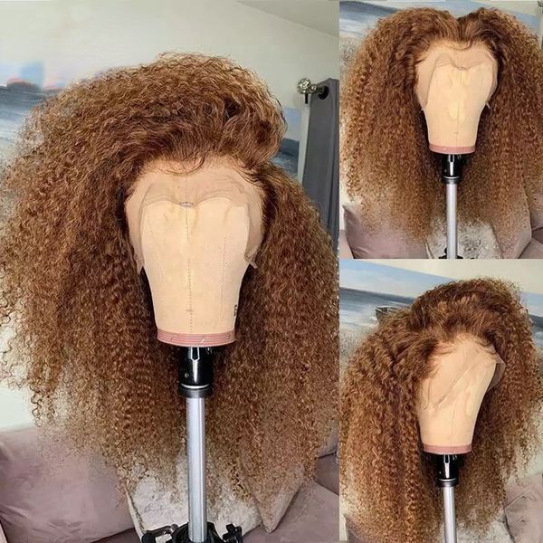 

Mongolian Brown Kinky Curly Front 13x4 HD Frontal Transparent Lace Afro Wig For African Women with Baby Hair, #1