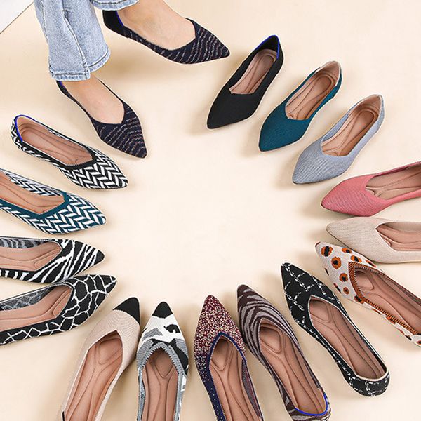 

2023 new womens flat shoes large 42 / 43 upper breathable knitted sole non slip rubber material pointed shoes spring / summer /, Black
