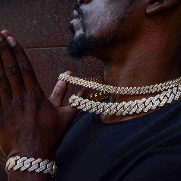 

2023 hip hop 19mm iced out bling cz cuban link chain necklace for men, Silver