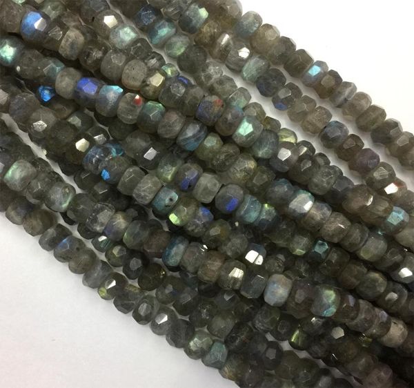 

natural genuine gray blue labradorite hand cut loose gemstone faceted rondelle beads 155quot 059212071497, Black