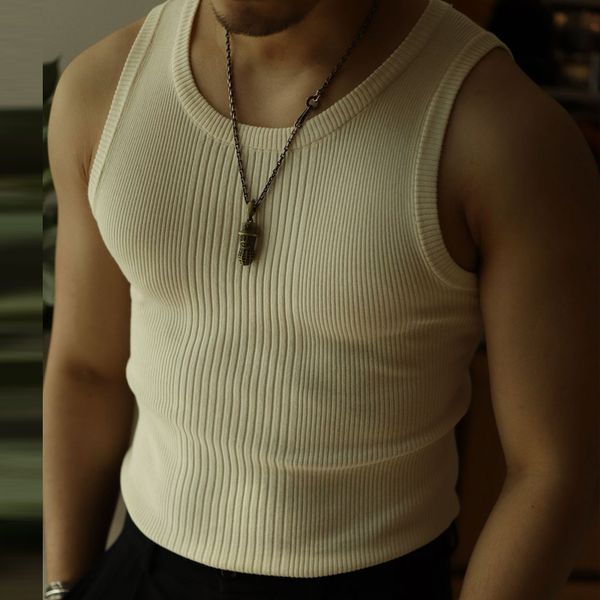 

casual solid knitted tank men summer fashion ribbed vest mens slim fit crew neck sleeveless man clothes 2022, White;black