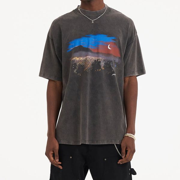 

23ss europe uk night view print t shirt high street tee vintage spring summer short sleeve skateboard men women tshirt, Black;brown