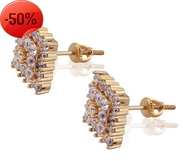 

new zircon square hiphop earrings with gold plating012349876361, Golden