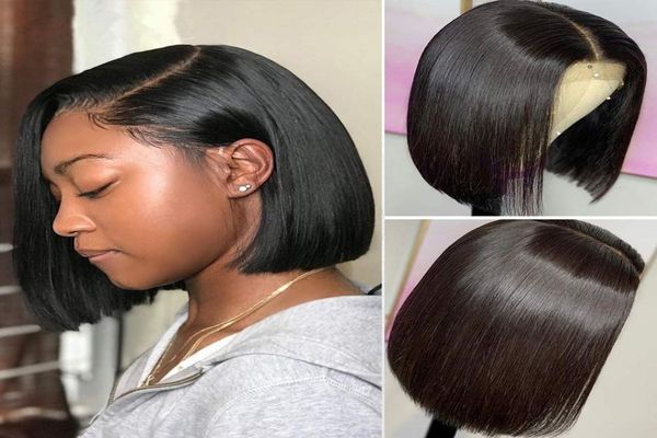 

13x4 short bob wig brazilian straight lace front human hair wigs for black women pre plucked with natural hairline 180 density6646216