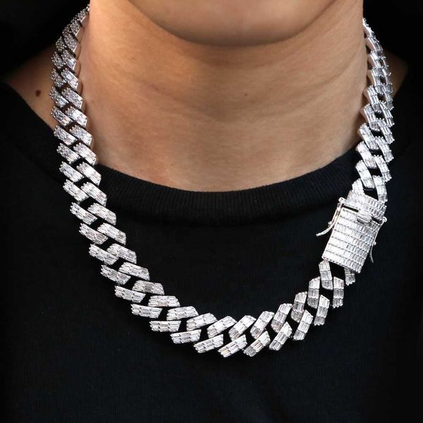

misterjewelry hip hop chunky baguette stone mens cuban link chain necklace, Silver