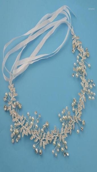 

baroque rose gold flower leaf wedding hair accessories crown pearls women forehead headpiece hair jewelry bridal headband tiaras17880769, Golden;silver
