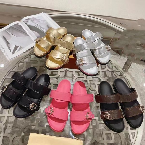 

classic designers slippers button light colour wedge heel mules 100% leather thick bottom flower women shoes heeled platform beach summer wo, Black