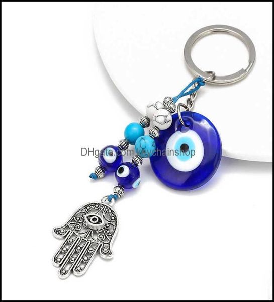 

keychains fashion accessories 2021 turkish evil eye lucky blue fatima hand charm trinket key chain vintage keyring for men women c3915291, Silver